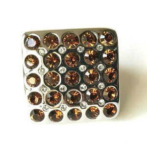 Vintage Camilla Lucia MCM Crystal Topaz Cocktail Ring Size 6 Simulated Plated